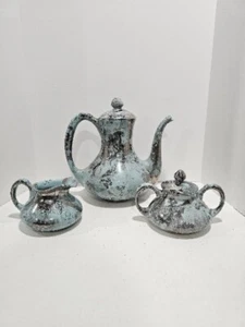 Vintage Sascha Brastoff Surf Ballet Turquoise & Silver Mid-Century Tea Set - Picture 1 of 22