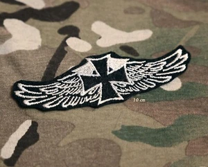CAFÉ RACER ROCKERS TON-UP-BOY OUTLAW BIKER silver IRON CROSS WING iron-on PATCH - Picture 1 of 16