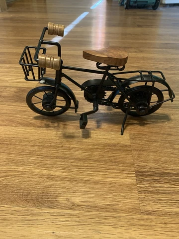 vintage miniature bicycle w/wooden handles/seat/basket/10.5x7/metal Cover