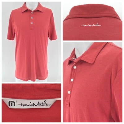 Camisa de Golf Travis Mathew L Hombres Rojo Algodón Poli Polo Uso Menor YGI S3-117 Foto 1 de 4