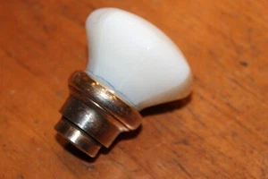 White Milk-Glass 1-3/4" Antique Doorknob with Cast Bronze Base T-148 - Picture 1 of 6