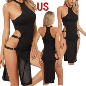 FEESHOW AU Sexy Women Strappy Cutout Split Babydolls Sleeveless,Cheongsam - Picture 1 of 19