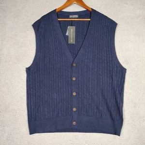 Kallspin Cardigan Men 2XL Navy Cashmere Wool Blend Cable Knit V-Neck Sweater NWT - Picture 1 of 11