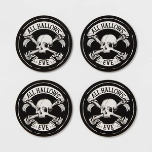 4pk Skull Halloween Cork Coasters 'All Hallow's Eve' Black/White - Threshold - Picture 1 of 3