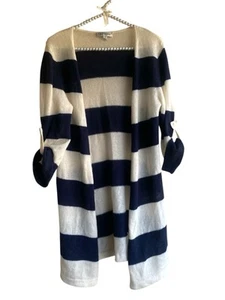 Neiman Marcus 100% cashmere Blue and White Cream Nautical Cardigan - Picture 1 of 10