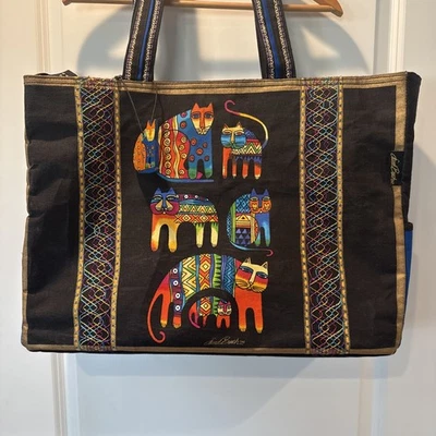 RETIRED LAUREL BURCH CATS Oversized XL Tote Bag “Fantastic Feline Cousins” Great - Image 1 of 4