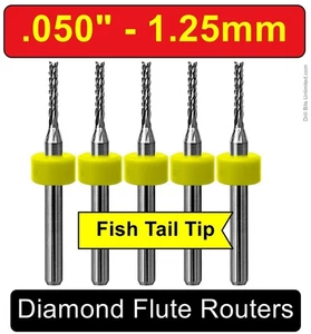 .050" Router Bit Carbide Diamond Flutes 1/8" Shank 5 PIECES Fish Tail CNC PCB - Picture 1 of 5