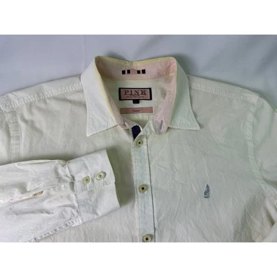 Camisa Thomas Rosa Informal Para Hombres L Blanca Crema Abotonada Logo Velero Usada Foto 1 de 4