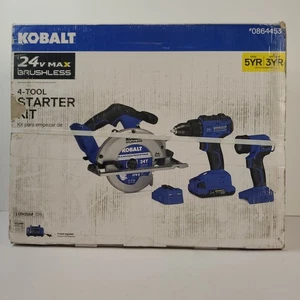 Kit de 4 herramientas Kobalt 24V Max sin escobillas 0864453 Sierra circular Taladro Cargador de batería Luz - Imagen 1 de 2