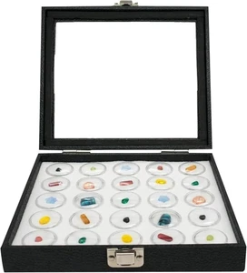 Novel Box Half Size Jewelry Display Case 8.25X7.25X2 + Piccole Dimensioni 25 Gemme Jars | - Foto 1 di 7