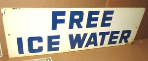 GRATIS EISWASSER - BATTERIESERVICE - seltenes altes Original - ZWEISEITIGES Tankstellenschild - Bild 1 von 15