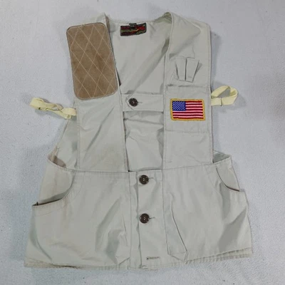 Vintage 10-X Hunting Vest Medium USA Tan American Flag Patch Outdoor Sportsmen - Image 1 of 4
