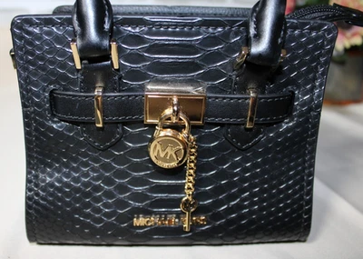 Michael Kors Hamilton Black Embossed Leather Crossbody Hand Bag 2309 Small - Image 1 of 4