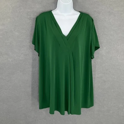 Top túnica Lane Bryant para mujer talla grande 22/24 verde cuello en V manga corta elástico Foto 1 de 4
