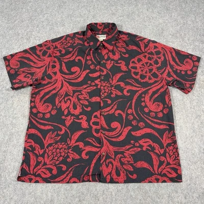 Рубашка мужская Hilo Hattie гавайская оригинальная на пуговицах размер 2XL XXL черная красная - Изображение 1 из 4