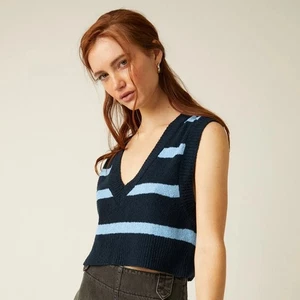 Free People Santa Monica gestreifter kurz geschnittener Strickpullover mit V-Ausschnitt Weste Damen XL - Bild 1 von 7