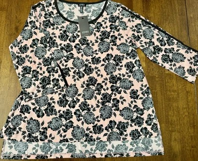 NOVO Blusa Jones New York Top Tamanho 1X Pulôver Preto e Rosa Floral Top Camisa $69 - Imagem 1 de 3