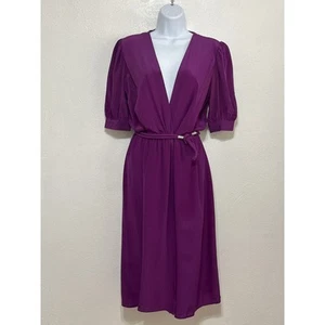 VTG Maggy London 100% Silk Wrap Dress Sz 10 Purple Spring Classic Business - Picture 1 of 12