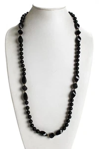 Designer Womens Silver Tone Onyx Mixed Bead Long Strand Necklace 34" - Picture 1 of 4