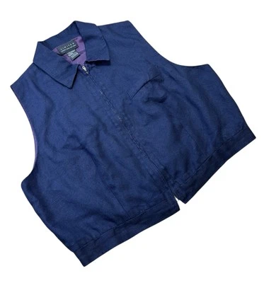 1990s The Limited Zip Front Crop Top Navy Blue Preppy Academia 41 Inch Bust - Image 1 of 4