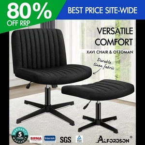 ALFORDSON Office Chair Computer Executive Seat Work Ottoman Fabric Black - Picture 1 of 12