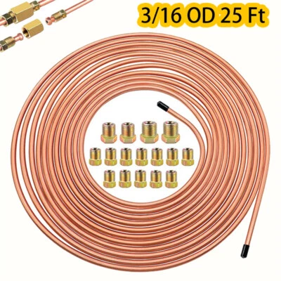 Copper Nickel Brake Line Tubing Kit 3/16 OD 25 Ft Coil Roll all Size Fittings - Image 1 of 4