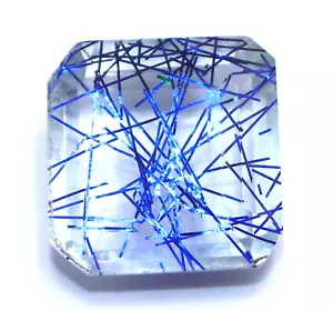 Piedra preciosa doblete suelta de cuarzo rutilado 36 quilates corte Asscher azul natural CERTIFICADO - Imagen 1 de 7