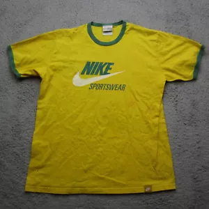 Vintage Nike Swoosh Tee Mens L Yellow Y2K Crew Casual Skater - Picture 1 of 16