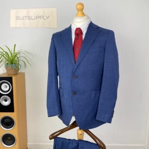 SUITSUPPLY Men’s Wool Blue Birdseye Lightweight Summer Modern 2 Piece Suit (40R) - Picture 1 of 20
