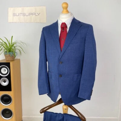 SUITSUPPLY Men’s Wool Blue Birdseye Lightweight Summer Modern 2 Piece Suit (40R) - Image 1 of 4