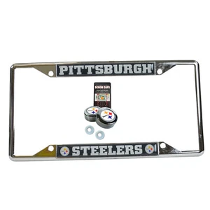 NFL Pittsburgh Steelers Car Truck Chrome Metal License Plate Frame & Screw Caps - Picture 1 of 5