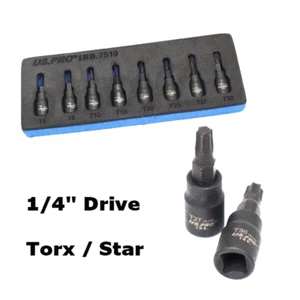 US PRO 1/4 Drive Impact Star Torx Bit Socket Set 8pc T6-T30 7519 Torx Socket Set - Picture 1 of 1