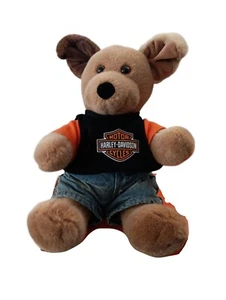 Build A Bear Brown Dog With Harley Davidson Motorcycle Tee Shirt & Denim Shorts - Picture 1 of 1