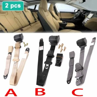 Car Vehicle 3 Point Safety Seat Belt Straps Kit Retractable Adjustable Universal - Image 1 of 4