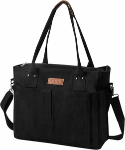 Large Canvas Tote with Zipper and Laptop Compartment, Crossbody Utility Bag for - Picture 1 of 7