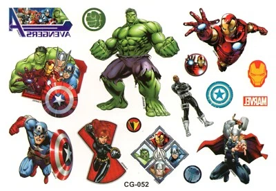 CARTOON TEMPORARY TATTOO Kinder/Kids Temporäre Tattoos Avengers Thor, Flash, Iron Man usw.