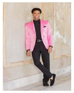 Slim Fit Hot Pink Paisley Print Tuxedo Jacket (jacket only) - Picture 1 of 2