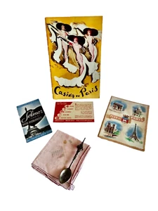 pARIS FRANCE VINTAGE EPHEMERA THEATER PLAYBILL MAP SPOON HANDKERCHIEF neocurio - Picture 1 of 24