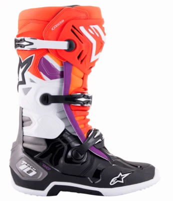 Botas Alpinestars Tech 10 Preto/Vermelho Flo/Laranja Flo/Branco Tamanho 11 - Imagem 1 de 4