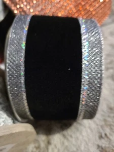 Black And Silver Deluxe Wired Ribbon Per Metre - Picture 1 of 1