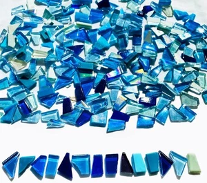 250g Glass Mosaic Tiles for Crafts, Stained Supplies, Mixed Blue - Picture 1 of 5