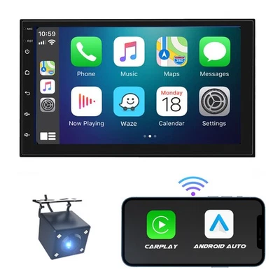 Double DIN Bluetooth Apple CarPlay Car Stereo Radio Android Auto Head Unit +CAM - Image 1 of 4