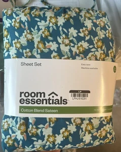 Twin/Twin XL Cotton Blend Sateen Sheet Set Navy Floral - Room Essentials - Picture 1 of 1