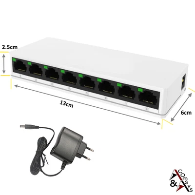 Switch 8 Port RJ45 Fast Ethernet 10/100 Mbit Netzwerk Hub LAN DSL + Netzteil - Bild 1 von 4