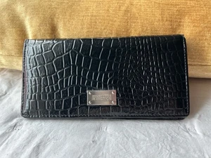 Kenneth Cole Reaction dreifach faltbare Geldbörse schwarz Lackleder Kunstleder Schlangenleder 7-3/4" breit - Bild 1 von 5