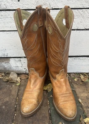 Botas de Vaquero Justin Tall Vintage Años 70 879004 Cuero de Vaca Tirar Agujeros Talla 10 D Foto 1 de 4