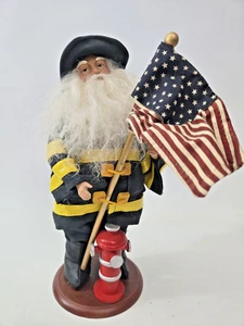 Christmas Fireman Santa Figurine American Flag - Picture 1 of 5
