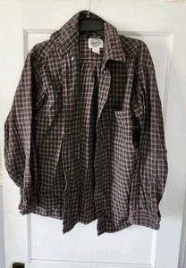 Bay Area Traders XL Plaid Flannel Band Collar Button Shirt Blue Purple Green  - Picture 1 of 8