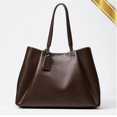 Zara 2025 Coated Large Tote Bag with Charm Tag Chocolate Brown - Zara Original - Image 1 of 4