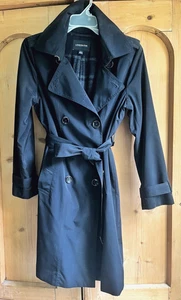 London Fog Double Breasted Black Trench Lined Women's Size L $240 List - Picture 1 of 10